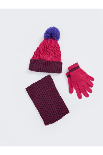 LC Waikiki Lcwk Pompom Detailed Girl's Scarf Beanie and Gloves
