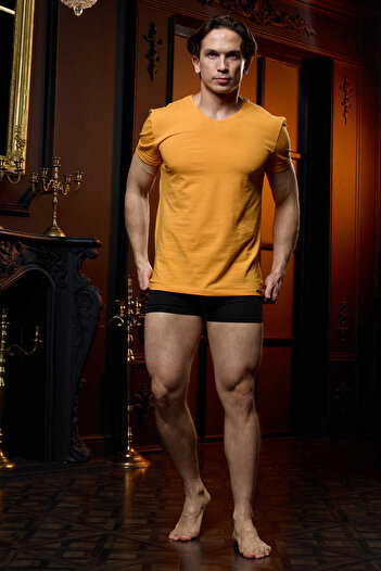 darkzone Men's Yellow T-shirt - Basic V-Neck