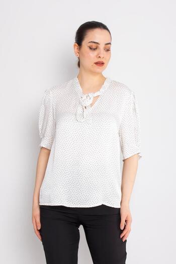 AYHAN 82032 Yaka Bağlamalı Mini Desenli Bluz