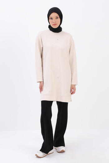 ALLDAY Light Beige Jewelled Geometric Grass Detailed Tunic