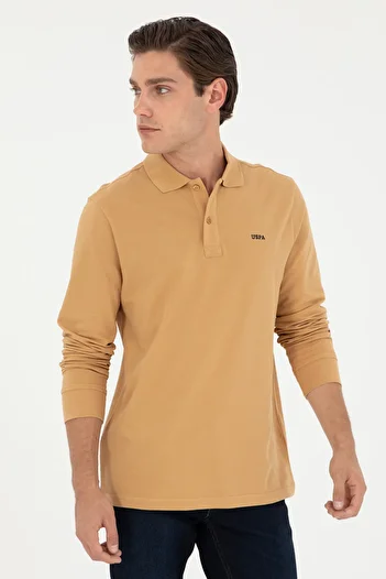 U.S. Polo Assn. Мъжки стандартен суичър с поло деколте Camel Basic 50295169 -Vr015