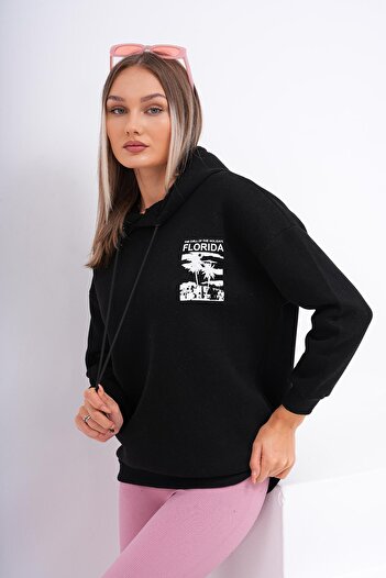 ŞİMAL Women's Back Print Detailed Hooded Three Thread Sweatshirt 245128   -