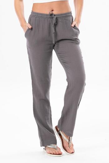Eliş Şile Bezi Muslin Lace-Up Waist Double Pocket Women's Summer Trousers Gray Gray