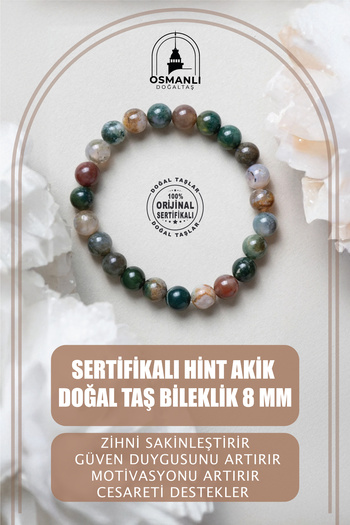 OSMANLI DEĞERLİ TAŞ Sertifikalı Hint Akik Doğal Taş Bileklik - 8 Mm B769