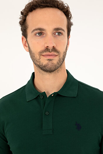 U.S. Polo Assn. Ανδρικό μπλουζάκι με λεπτή εφαρμογή Polo Neck Dark Green Basic 50279573-VR079