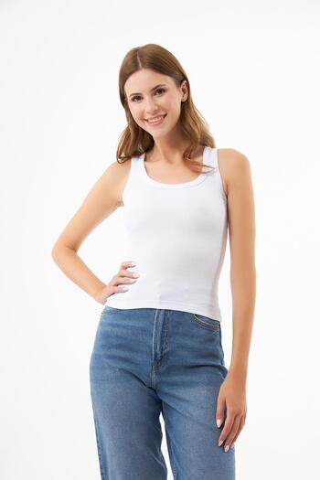 Cottonhill White Cotton Thick Strap Corded Women's Tank Top