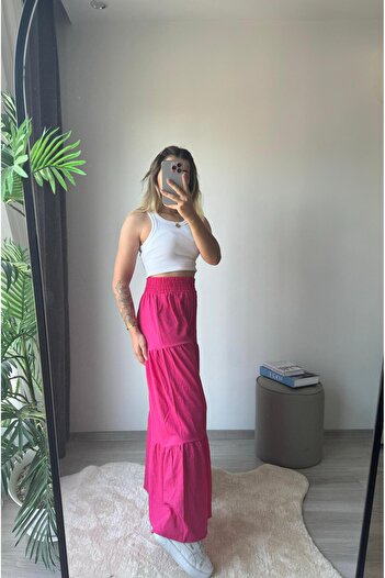 dossy dossy Elastic Waist Wide Leg Loose Linen Trousers