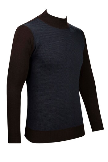 Çizgi Triko Men's Knit Sweater - Striped, Half Turtleneck, Patterned Sleeves and Waist Elastics, Steel Knit -5014B