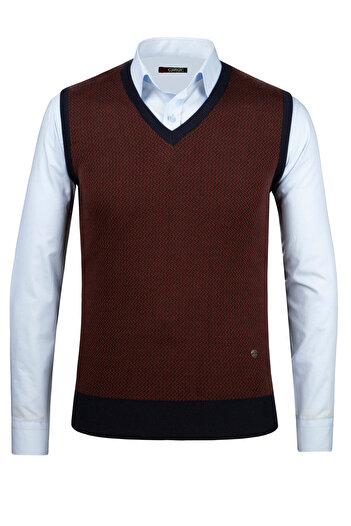 Çizgi Triko Men's V-Neck Stripe Knitwear Sweater - Colorful Patterned Winter Steel Knit Classic Fit - 5014H