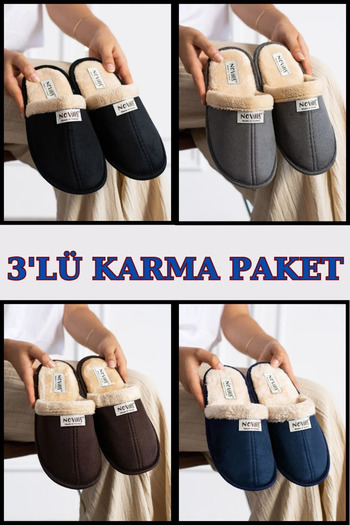 NOVİNS 3 Pack Men's Home Slippers Dowry Slippers Winter Slippers No Sound Light Sole