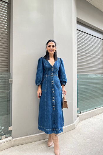 Seda Yalçın Atelier Balloon Sleeve Denim Dress