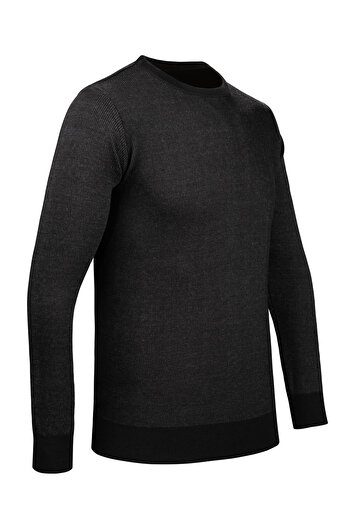 Çizgi Triko Men's Striped Knitwear Sweater - Zero Collar, Patterned Sleeves and Waist Elastics, Steel Knit Classic Fit - 5015C