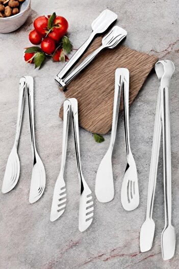 LUCKYHOMES Stainless Steel Luxury 5-Piece Tongs Serving Set Pastry, Salad, Pasta, Grill, Sugar Bowl Tongs Serving Set