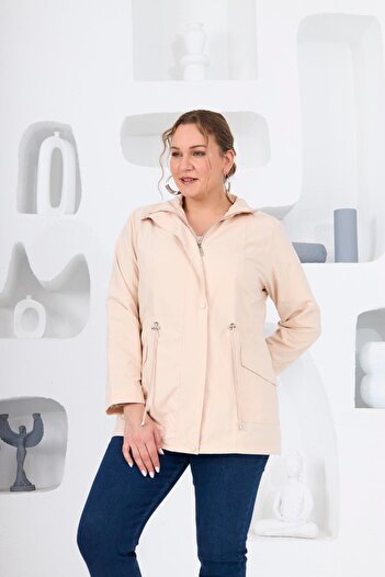 RMG Cream Colored Plus Size Lined Trench Coat