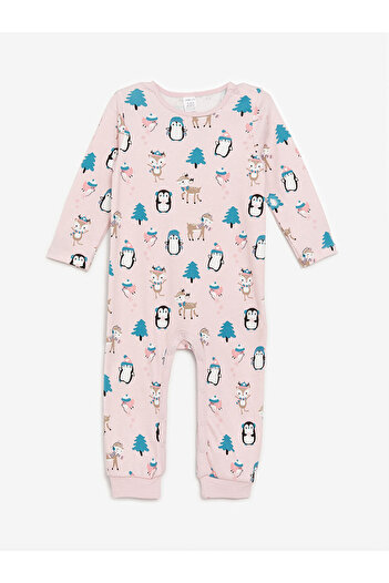 LC Waikiki Lw - Crew Neck Long Sleeve Printed Baby Girl Jumpsuit