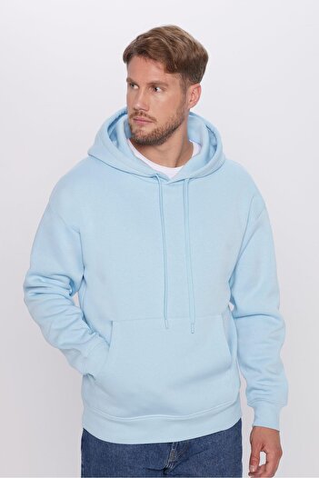 Tudors Hanorac cu glugă unisex, supradimensionat, din bumbac, cu textura moale, albastru de bază, cu fleece în interior