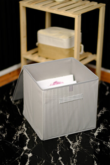 PH Prendi Home Gray Striped Organization and Storage Box - Organizer 30x30x30