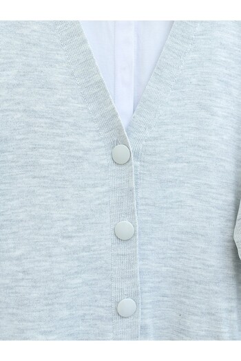 Modamorfo Buttoned Winter Hijab Knitwear Cardigan -Gray