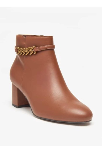 Celeste Women's Solid Ankle Boots with Zip Closure and Block Heels