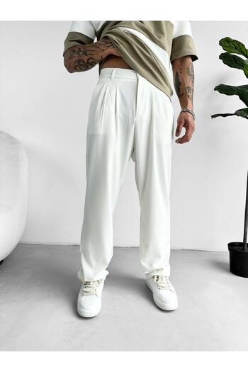 ablukaonline White Baggy Fit Men's Fabric Trousers