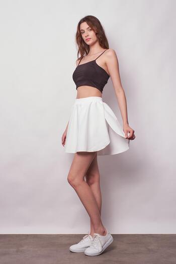 Jument Women's Loose Cut High Waist Elastic Waist Leggings Sports Shorts Skirt-White