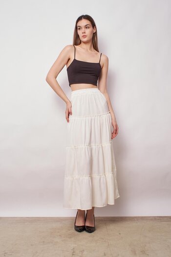 Jument Women's Invisible Midi Size Ruffled Waist Elastic Hem - Cream