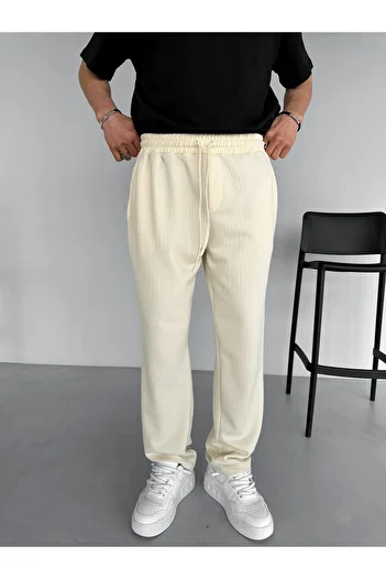 ablukaonline Cream Men's Baggy Fit Comfortable Trousers