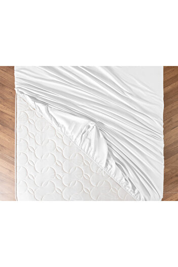 Madame Coco White Satin Single Bed Sheet - Ciel Elastic