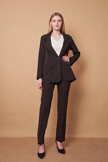 Jument Women's Collared Pocket Flap Long Sleeve Lightweight Lycra Fabric Oversize Blazer Jacket (Pants Jument 40075)-