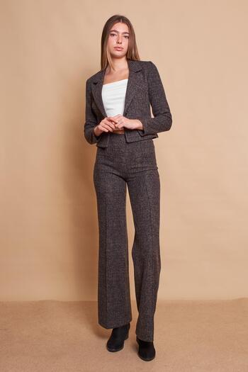Jument Woolen Light Flexible Fabric Patterned Winter Collar Long Sleeve Short Blazer Jacket - Khaki Diagonal
