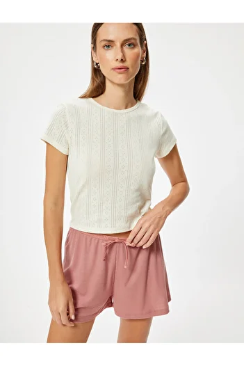 Koton Crop Pajama Top Short Sleeve Crew Neck Comfortable Fit