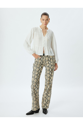 Koton Snakeskin Patterned Straight Cut Jean Trousers