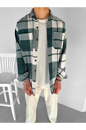 ablukaonline Khaki zelená pánská dřevorubecká košile - oversize střih