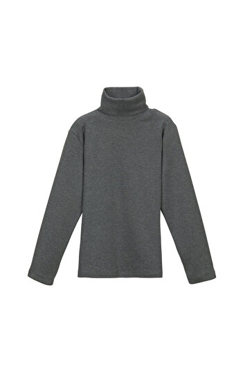LOVETTI Ice Gray Basic Winter Full Turtleneck Long Sleeve Girl's T-Shirt