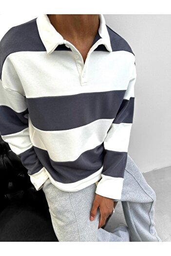 ablukaonline Ανδρικό φούτερ Smoked Color Oversize ριγέ φούτερ