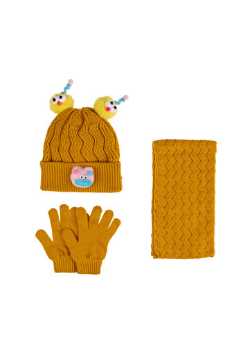 Aware Time Kitti 4-8 Years Old Baby Girl & Child Accessory Fleece Inside Scarf Beanie Gloves Set of 3