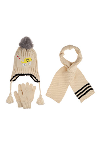 Aware Time Kitti 4-8 Months Baby Boy and Child with Fleece Accessories Scarf Beanie Gloves Set of 3