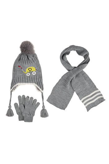 Aware Time Kitti 4-8 Years Old Baby Boy & Child Accessory Fleece Inside Scarf Beanie Gloves Set of 3