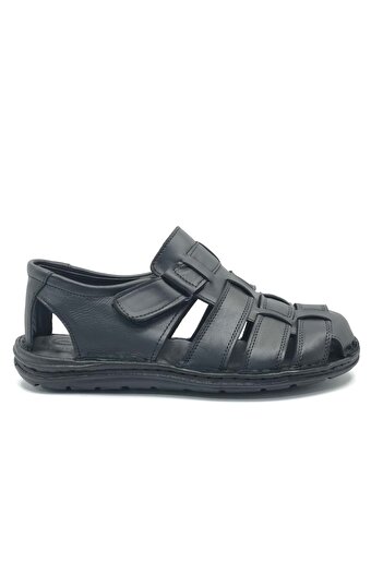 Kocamanlar Ayakkabı Men's Sandals - 100% Genuine Leather, Full Orthopedic, Large, BLACK