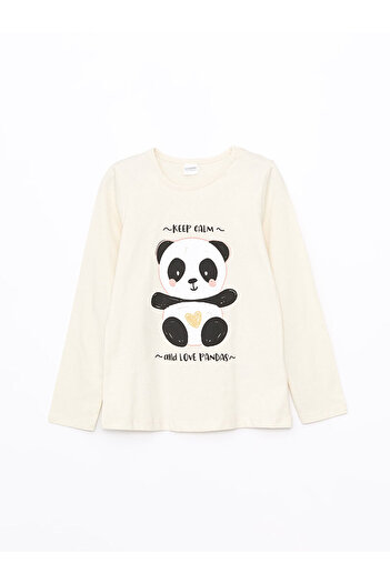 LC Waikiki LCW Mädchen-Pyjama-Set mit Rundhalsausschnitt, bedruckt, langärmelig