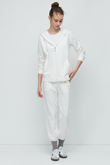 C&City Women's Hooded, Zippered Front and Cuffed Leg Tracksuit 9702 Ecru