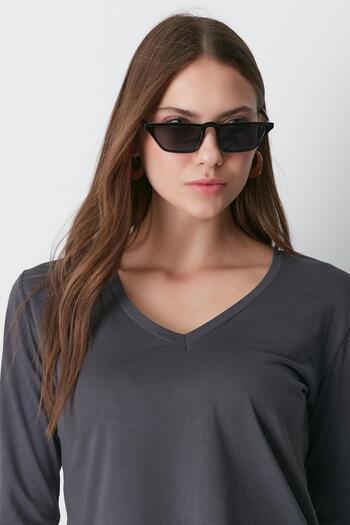 C&City V-Neck Smoke/Brown 2-Piece Basic T-Shirt - Long Sleeve 954