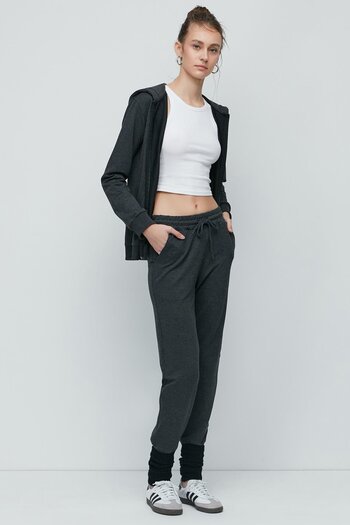 C&City Women's Hooded, Zippered Front and Cuffed Leg Tracksuit 9702 Anthracite