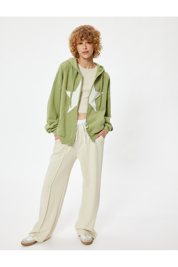 Koton Φούτερ με Star Embroidered Oversize Hooded - Pocket Detailed Hoodie