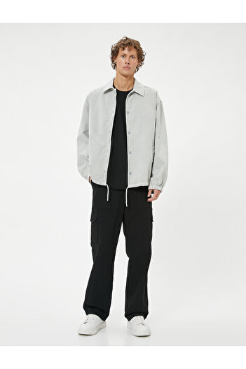 Koton Cotton Oversize Denim Shirt - Pocket Detail and Waist Tie