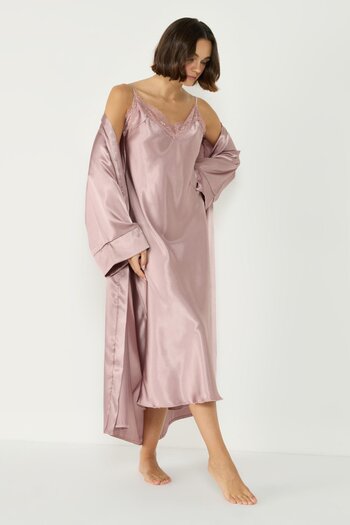 C&City Μακρύ σατέν νυχτικό 007 - Lace Detail, Mink