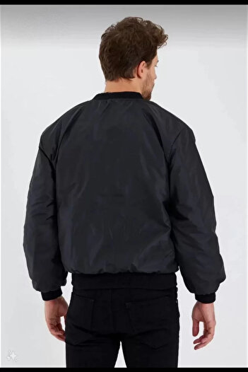 LUMİART Unisex Long Sleeve Printed Bomber Jacket - Black