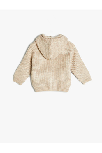 Koton Knitted Hooded Cardigan - Button Detail and Pocket Holder