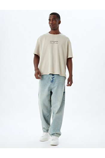 Koton T-shirt Crew Neck Oversize Slogan Cotton Blended T-shirt