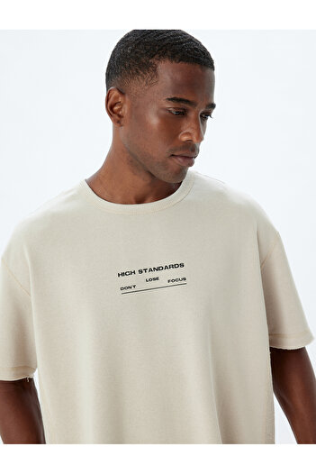 Koton T-shirt Crew Neck Oversize Slogan Cotton Blended T-shirt